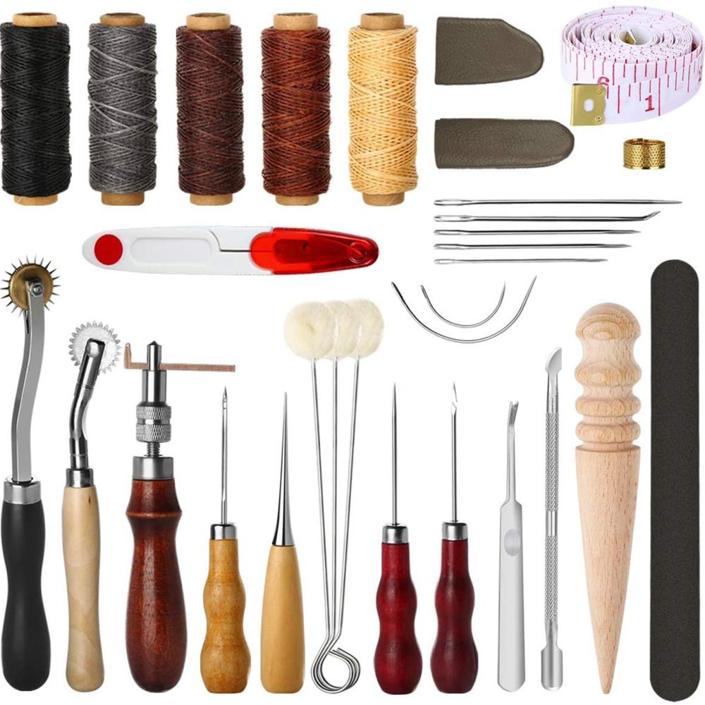 31Pcs Leather Sewing Tools DIY Leather Craft Hand Stitching Kit with Groover Awl Waxed Thimble  |   Hardware & Accessories Hardware & Accessories Hardware & Accessories