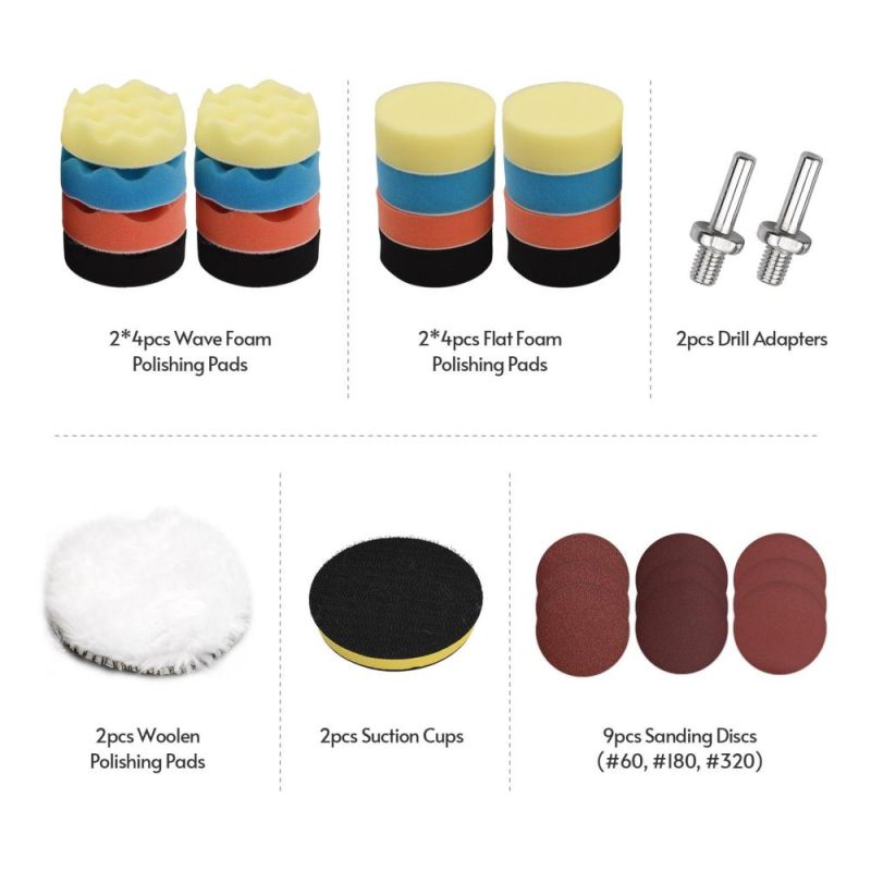 31Pcs Polishing Pads Kit 3 Inches Drill Buffer Attachment with Sanding Papers Sanding Waxing for Automobiles Yachts  |   Power Tool Parts Power & Electrical Tools Power Tool Parts