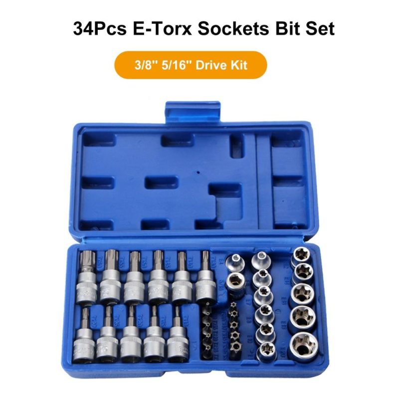 34Pcs E-Torx Sockets Bit Set Male Female E-torx Bits 3/8” 5/16” Drive Kit ith Storage Box  |   Wrenches Professional Tools Wrenches