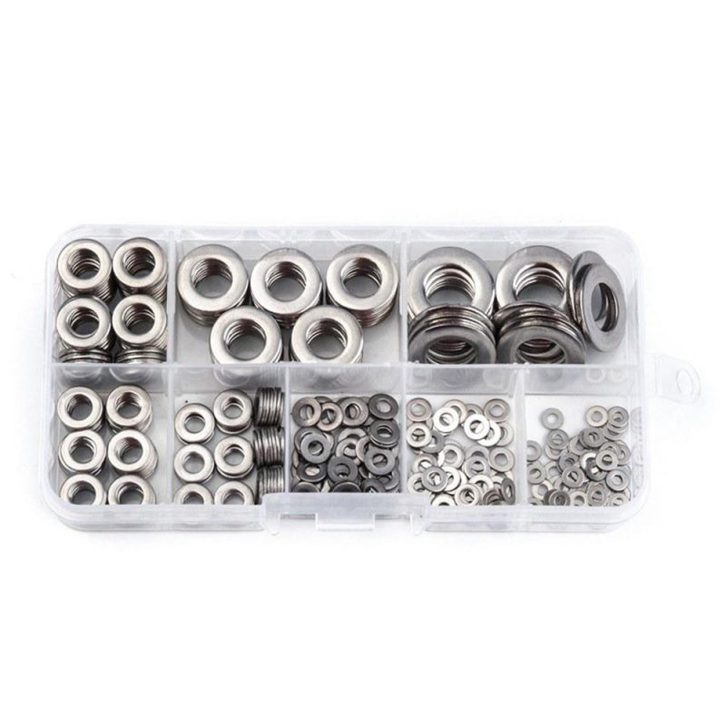 360pcs 8 Sizes Stainless Steel Flat Washers Assortment Set Kit with Storage Box Portable(M2 M2.5 M 3 M 4 M5 M6 M 8 M 10)  |   Others Hardware & Gadgets Others