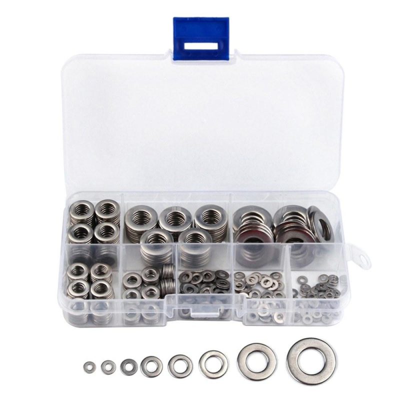 360pcs 8 Sizes Stainless Steel Flat Washers Assortment Set Kit with Storage Box Portable(M2 M2.5 M 3 M 4 M5 M6 M 8 M 10)  |   Others Hardware & Gadgets Others