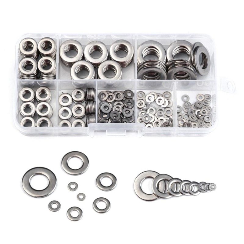 360pcs 8 Sizes Stainless Steel Flat Washers Assortment Set Kit with Storage Box Portable(M2 M2.5 M 3 M 4 M5 M6 M 8 M 10)  |   Others Hardware & Gadgets Others