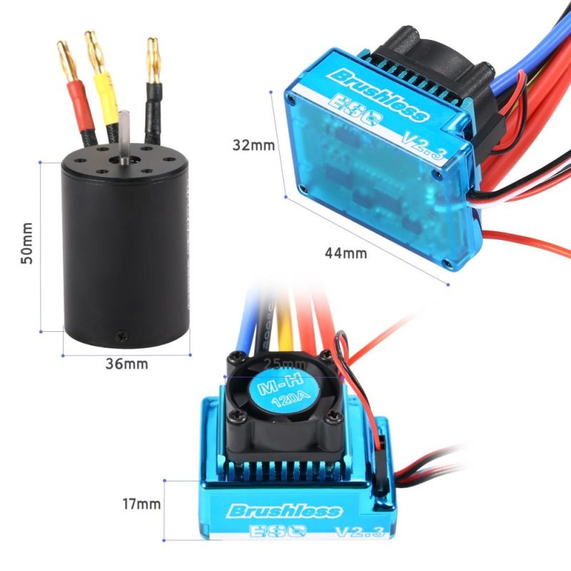 3650 3900KV Waterproof Brushless Motor with 120A Brushless ESC with 5.8V/3A BEC Set for 1/10 RC Car  |   Electrical Equipment & Supplies Electrical Equipment & Supplies Blue