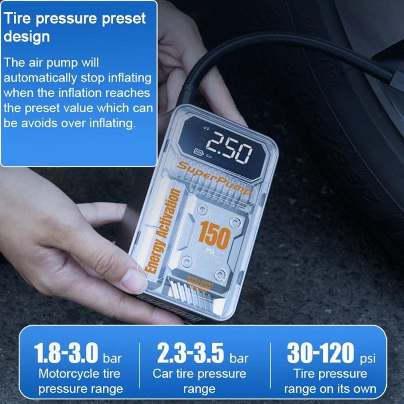 3in1 Car Air Pump Portable Electric Auto Tyre Inflator Digital Display with LED Light Illumination Powerbank and Pressure Preset Function (Lithium Battery Type)  |   Power Tool Parts Power & Electrical Tools Power Tool Parts