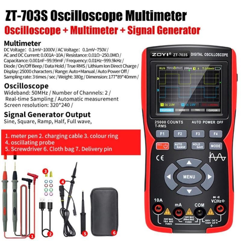 3in1 Digital Multimeter 50MHz Bandwidth 280MS Sampling Rate PC Waveform Data Storage Dual Channel Oscilloscope Signal Generator (Standard Configuration)  |   Digital Multimeters & Oscilloscopes Digital Multimeters & Oscilloscopes Digital Multimeters & Oscilloscopes