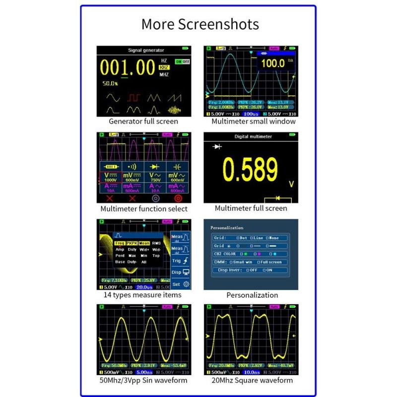 3in1 Oscilloscope Multimeter Signal Generator Machine 3.2inch IPS Display 120Mhz Bandwidth 250MSa/s Sampling Rate Dual Channel Oscillometer  |   Digital Multimeters & Oscilloscopes Digital Multimeters & Oscilloscopes Black