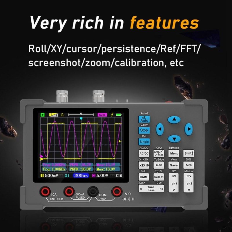 3in1 Oscilloscope Multimeter Signal Generator Machine 3.2inch IPS Display 120Mhz Bandwidth 250MSa/s Sampling Rate Dual Channel Oscillometer  |   Digital Multimeters & Oscilloscopes Digital Multimeters & Oscilloscopes Black