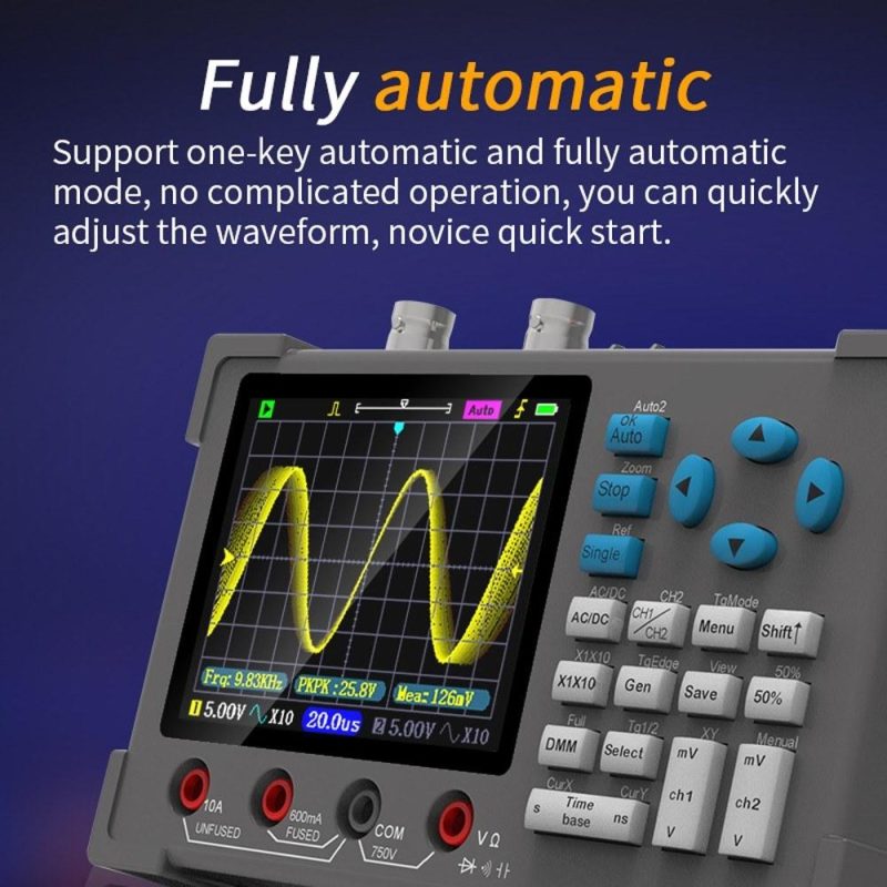 3in1 Oscilloscope Multimeter Signal Generator Machine 3.2inch IPS Display 120Mhz Bandwidth 250MSa/s Sampling Rate Dual Channel Oscillometer  |   Digital Multimeters & Oscilloscopes Digital Multimeters & Oscilloscopes Black