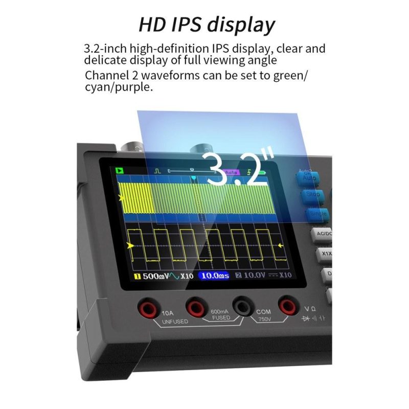 3in1 Oscilloscope Multimeter Signal Generator Machine 3.2inch IPS Display 120Mhz Bandwidth 250MSa/s Sampling Rate Dual Channel Oscillometer  |   Digital Multimeters & Oscilloscopes Digital Multimeters & Oscilloscopes Black