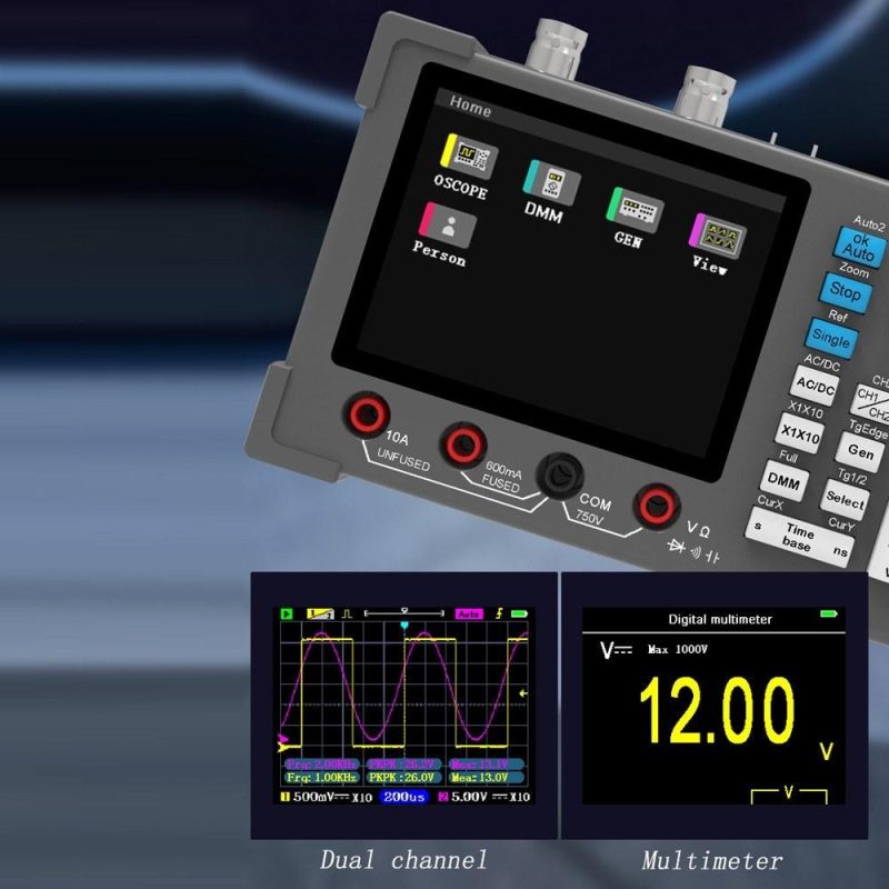 3in1 Oscilloscope Multimeter Signal Generator Machine 3.2inch IPS Display 120Mhz Bandwidth 250MSa/s Sampling Rate Dual Channel Oscillometer  |   Digital Multimeters & Oscilloscopes Digital Multimeters & Oscilloscopes Black