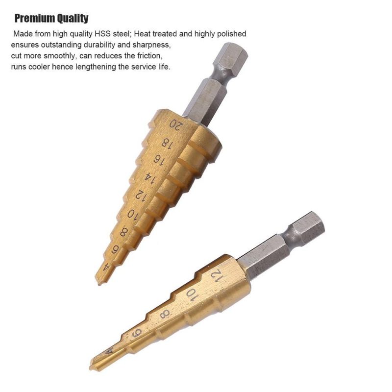 3pcs HSS Step Drill Bit Set 4-32mm 4-20mm 4-12mm Straight Groove Step Drill Bit Titanium Coated Wood Metal Hole Cutter Core Drill Bit Set Metric  |   Others Hardware & Gadgets Gold + Sliver