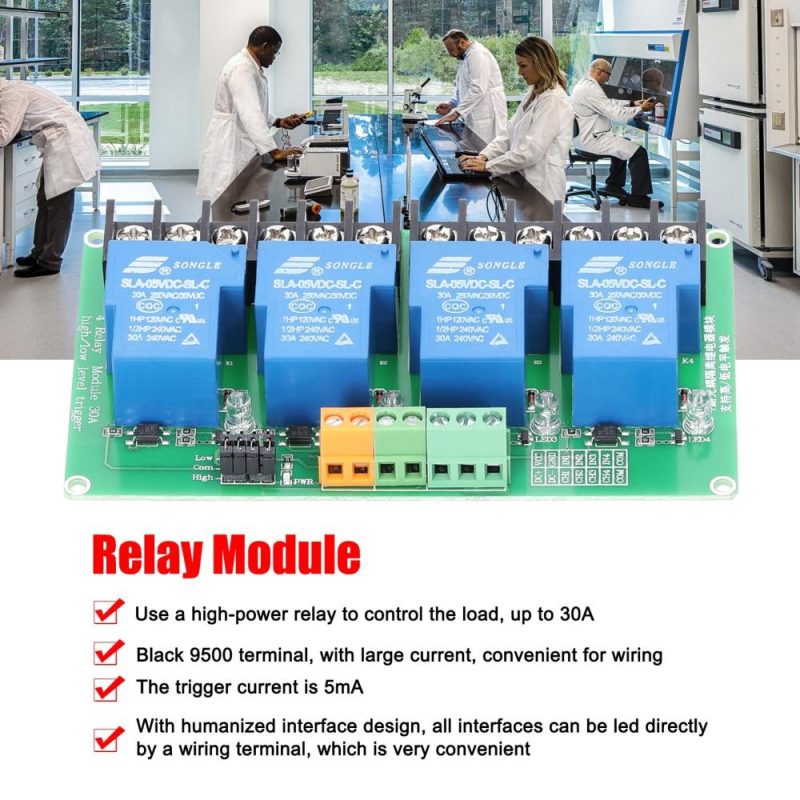 4 Channel Relay Module 30A Load Current with Optocoupler Isolation Supports High and Low Triger 5V 12Volt 24Volt Optional  |   Modules Modules Modules