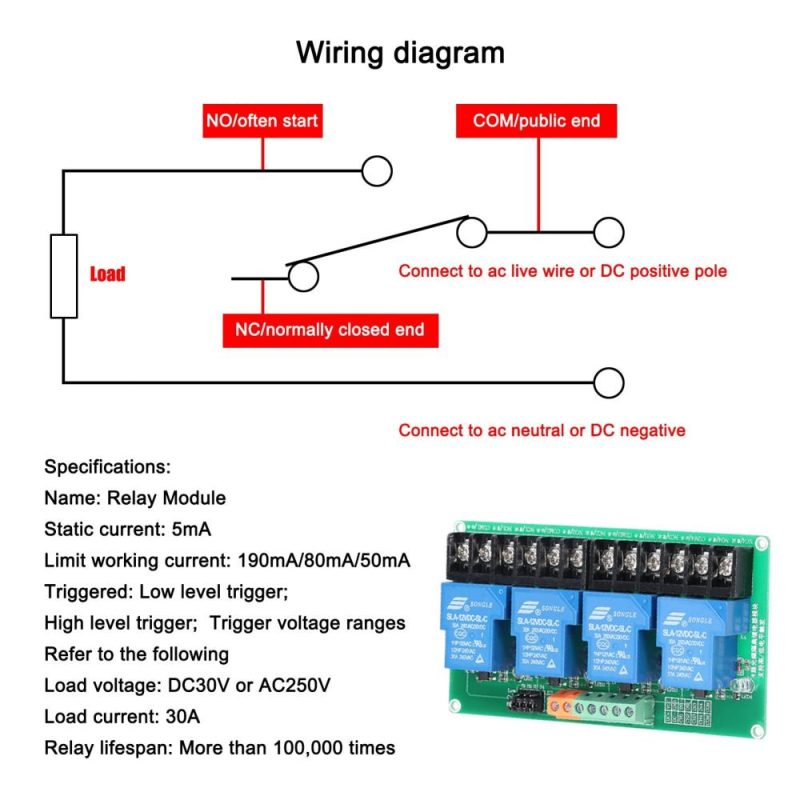 4 Channel Relay Module 30A Load Current with Optocoupler Isolation Supports High and Low Triger 5V 12Volt 24Volt Optional  |   Modules Modules Modules