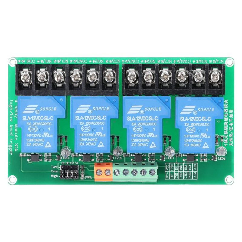 4 Channel Relay Module 30A Load Current with Optocoupler Isolation Supports High and Low Triger 5V 12Volt 24Volt Optional  |   Modules Modules Modules