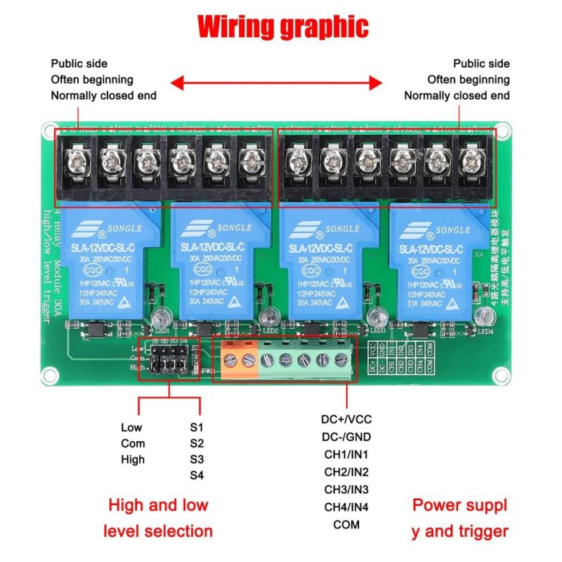 4 Channel Relay Module 30A Load Current with Optocoupler Isolation Supports High and Low Triger 5V 12Volt 24Volt Optional  |   Modules Modules Modules