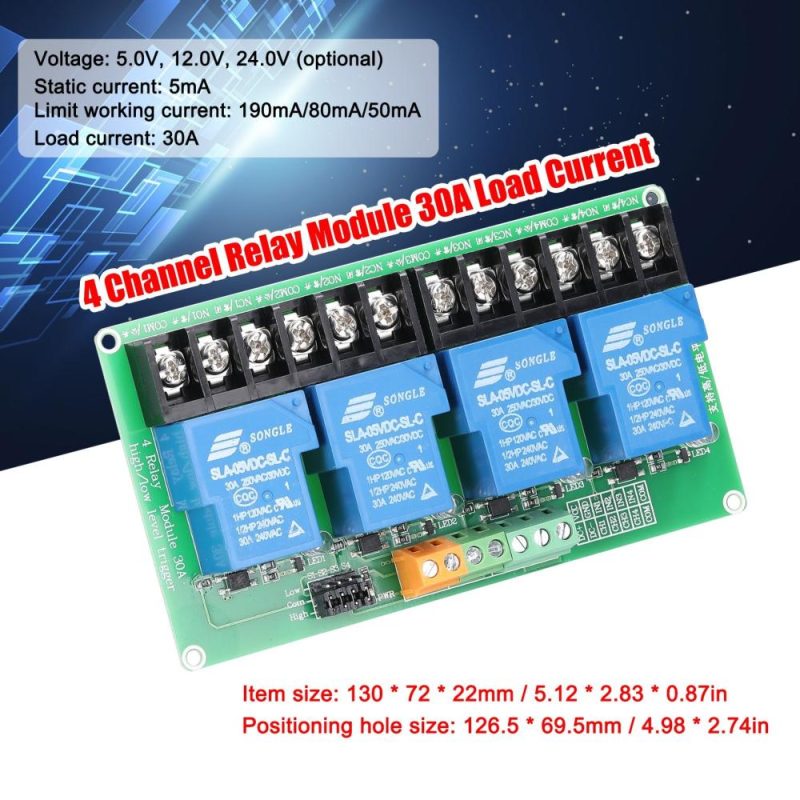 4 Channel Relay Module 30A Load Current with Optocoupler Isolation Supports High and Low Triger 5V 12Volt 24Volt Optional  |   Modules Modules Modules