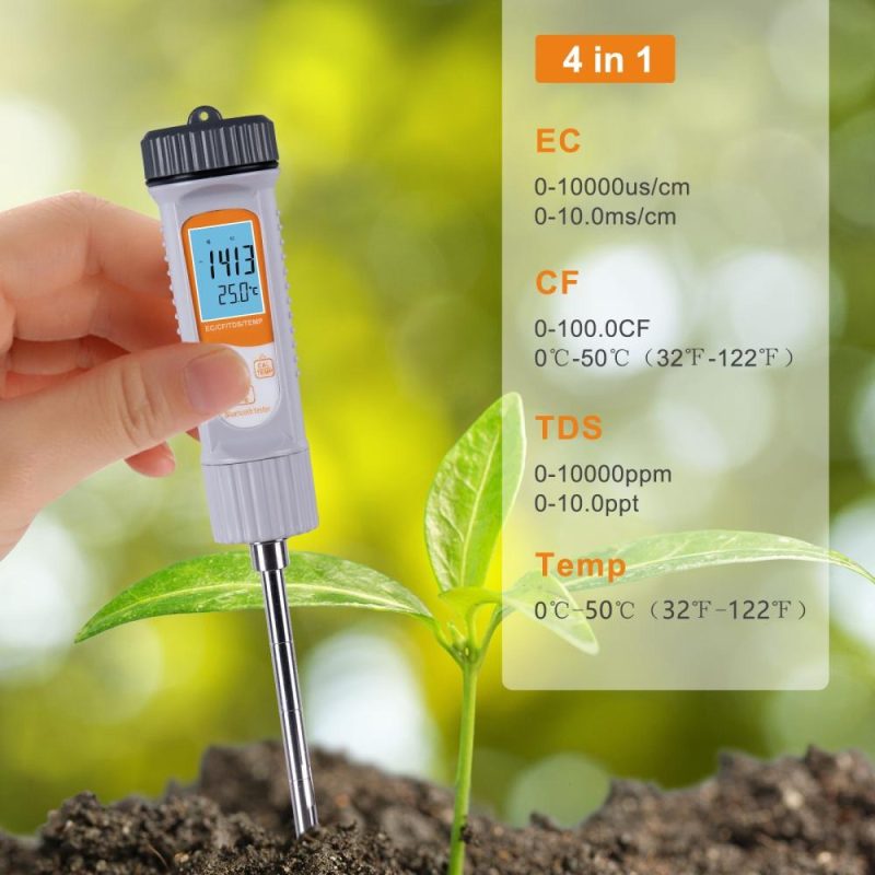 4-in-1 Water Tester EC/TDS/CF/Temp Soil Moisture Meter Water Monitor Long Probe Hygrometer for Outdoor Indoor Large Pot Plants Flower Gardening Farming  |   Soil analysis equipment Measurement & Analysis Instruments Grey