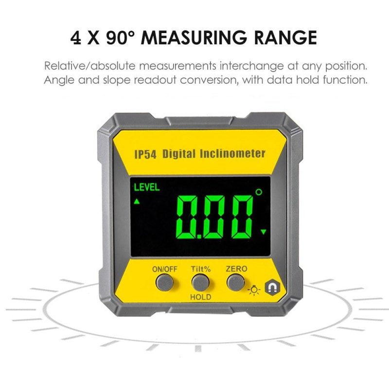 4 x 90 Degrees Digital LCD Protractor Inclinometer Magnetic 0.2° Accuracy Angle Finder Level Box IP54 Electrical Levelling Instrument for Woodworking Machinery Auto Repair  |   Other Instruments Measurement & Analysis Instruments Other Instruments