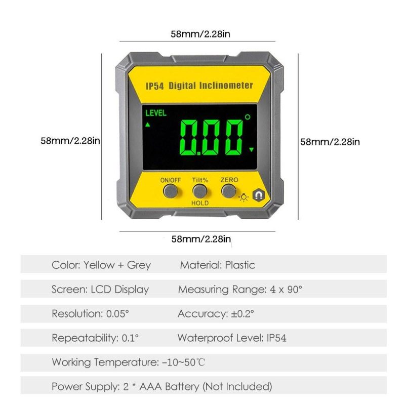 4 x 90 Degrees Digital LCD Protractor Inclinometer Magnetic 0.2° Accuracy Angle Finder Level Box IP54 Electrical Levelling Instrument for Woodworking Machinery Auto Repair  |   Other Instruments Measurement & Analysis Instruments Other Instruments