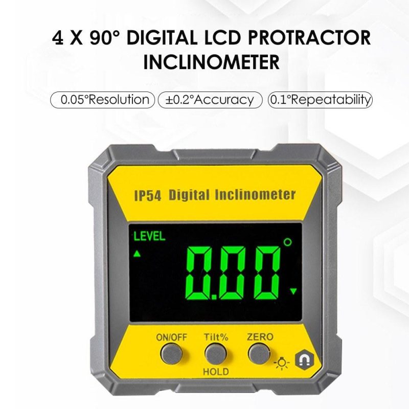 4 x 90 Degrees Digital LCD Protractor Inclinometer Magnetic 0.2° Accuracy Angle Finder Level Box IP54 Electrical Levelling Instrument for Woodworking Machinery Auto Repair  |   Other Instruments Measurement & Analysis Instruments Other Instruments