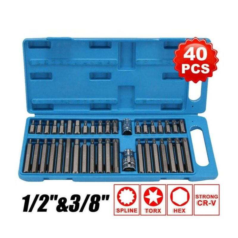 40 in 1 Spline& Hex& Torx Star Bit Socket Set 3/8 1/2”Diameter Long Short Reach Allen Key with Storage Box  |   Wrenches Professional Tools Wrenches