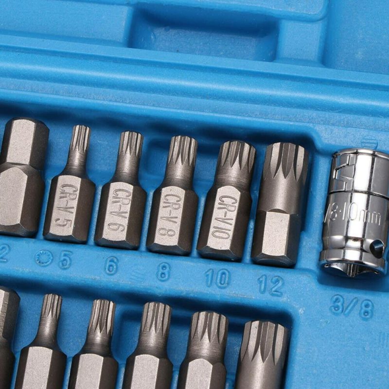 40 in 1 Spline& Hex& Torx Star Bit Socket Set 3/8 1/2”Diameter Long Short Reach Allen Key with Storage Box  |   Wrenches Professional Tools Wrenches