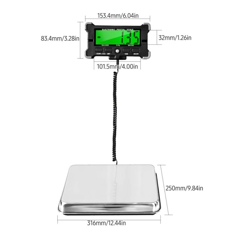 440 Lbs Electronic Postal Scale 0.05kg Precision Integrated Stainless Steel Digital Scale with LCD Backlight Display Shipping Scales with Auto off/ Data Hold/ Tare/ Count  |   Digital Scales Digital Scales Digital Scales