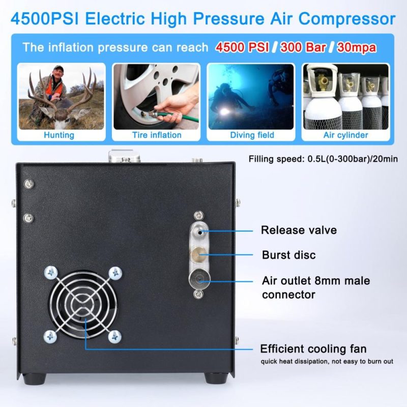 4500PSI Electric High Pressure Air Compressor Outdoor Car Tire Inflator Pump with Barometer Built-in Transformer  |   Electrical Equipment & Supplies Electrical Equipment & Supplies Black