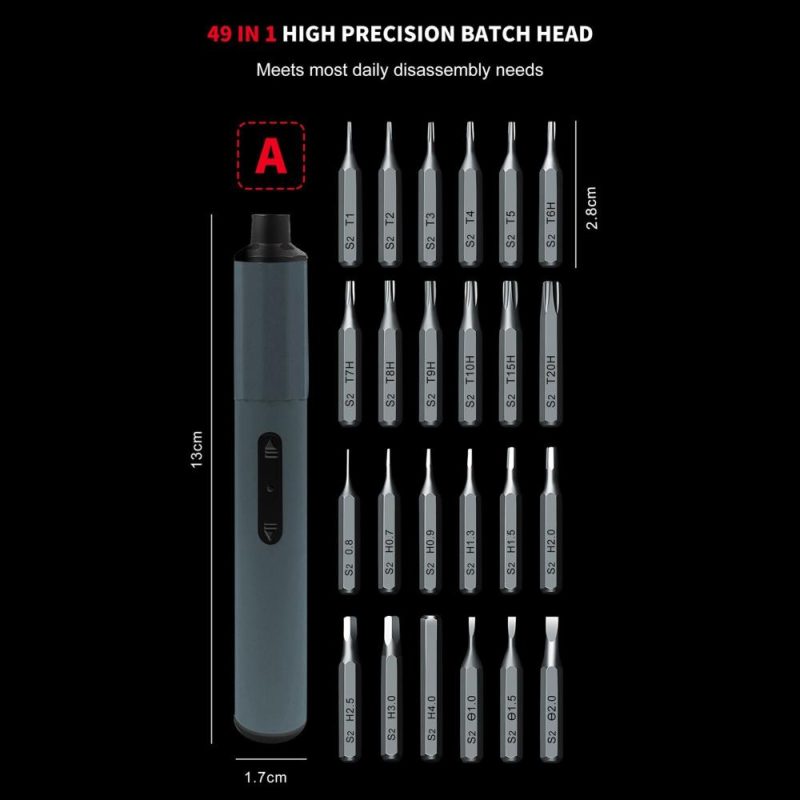 49-In-1 Cordless Precision Screwdriver Set with 48 Magnetic Bits Rechargeable Mini Screwdriver Set for Phone Laptop Camera Watch  |   Screwdriver & Screwdriver Set Professional Tools Grey