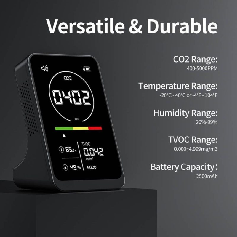 4in1 Air Quality Meter Household CO2 TVOC Tester Portable Temperature Humidity Detector NDIR Sensor Digital Display with Alarm Function  |   Gas detection equipment Gas detection equipment Black