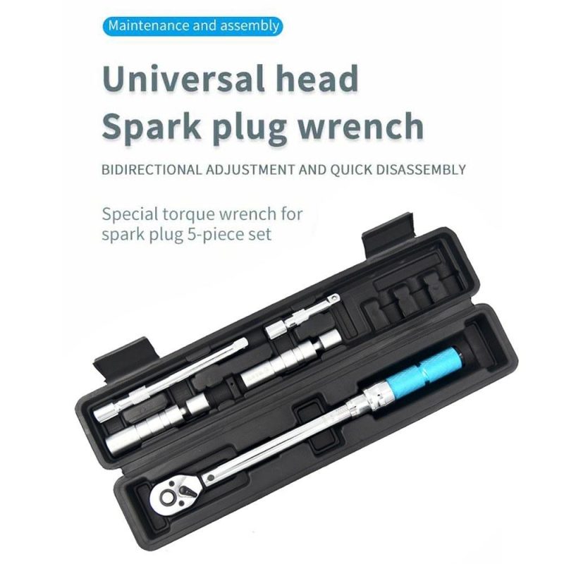 5 PCS 3/8 Inch Drive Click Torque Wrench Kit with Storage Case 5 to 60N.m Adjustable Torque Ratcheting Torque Wrench Spark Plug Set Quick Release for Auto Repair Mechanical Assembly  |   Wrenches Professional Tools Silver + Blue