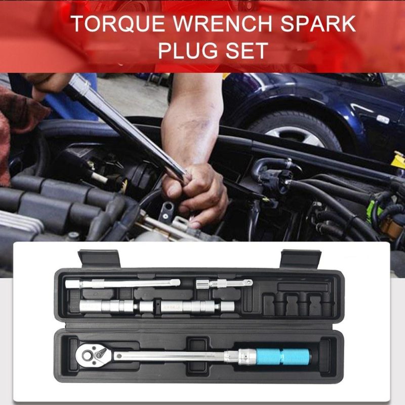 5 PCS 3/8 Inch Drive Click Torque Wrench Kit with Storage Case 5 to 60N.m Adjustable Torque Ratcheting Torque Wrench Spark Plug Set Quick Release for Auto Repair Mechanical Assembly  |   Wrenches Professional Tools Silver + Blue