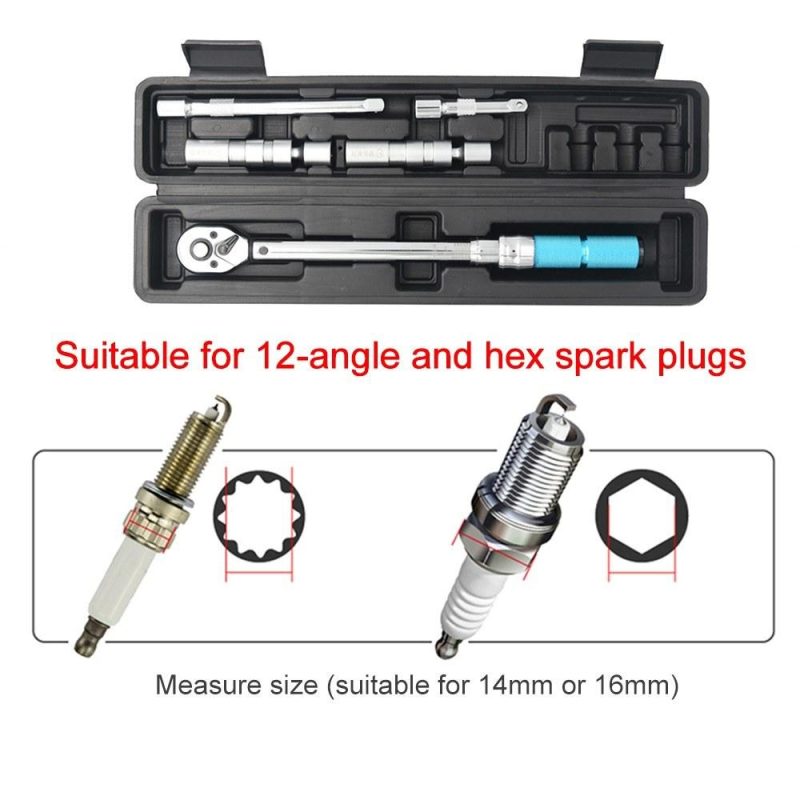 5 PCS 3/8 Inch Drive Click Torque Wrench Kit with Storage Case 5 to 60N.m Adjustable Torque Ratcheting Torque Wrench Spark Plug Set Quick Release for Auto Repair Mechanical Assembly  |   Wrenches Professional Tools Silver + Blue