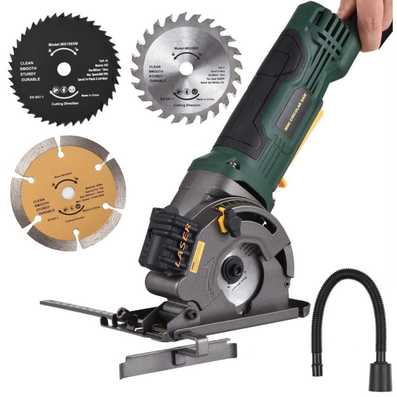 580W 4.8A  3700RPM Mini Circular Saw Corded  Electric Compact Circular Saw with Laser Guide Scale Ruler Vacuum Port 3 Blades for Cutting Wood Tile Plastic Soft Metal  |   Electrical Equipment & Supplies Electrical Equipment & Supplies Electrical Equipment & Supplies