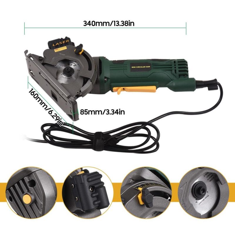 580W 4.8A  3700RPM Mini Circular Saw Corded  Electric Compact Circular Saw with Laser Guide Scale Ruler Vacuum Port 3 Blades for Cutting Wood Tile Plastic Soft Metal  |   Electrical Equipment & Supplies Electrical Equipment & Supplies Electrical Equipment & Supplies