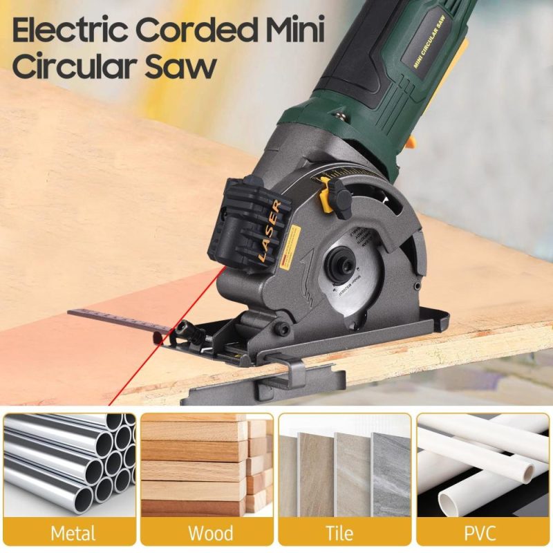 580W 4.8A  3700RPM Mini Circular Saw Corded  Electric Compact Circular Saw with Laser Guide Scale Ruler Vacuum Port 3 Blades for Cutting Wood Tile Plastic Soft Metal  |   Electrical Equipment & Supplies Electrical Equipment & Supplies Electrical Equipment & Supplies