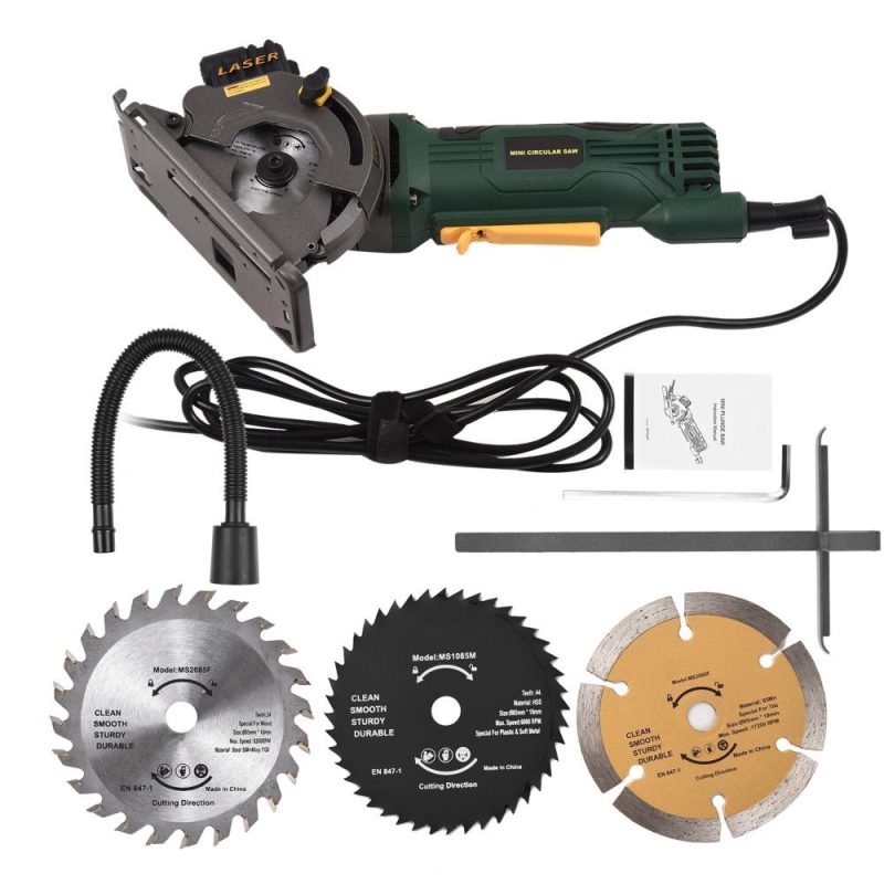 580W 4.8A  3700RPM Mini Circular Saw Corded  Electric Compact Circular Saw with Laser Guide Scale Ruler Vacuum Port 3 Blades for Cutting Wood Tile Plastic Soft Metal  |   Electrical Equipment & Supplies Electrical Equipment & Supplies Electrical Equipment & Supplies