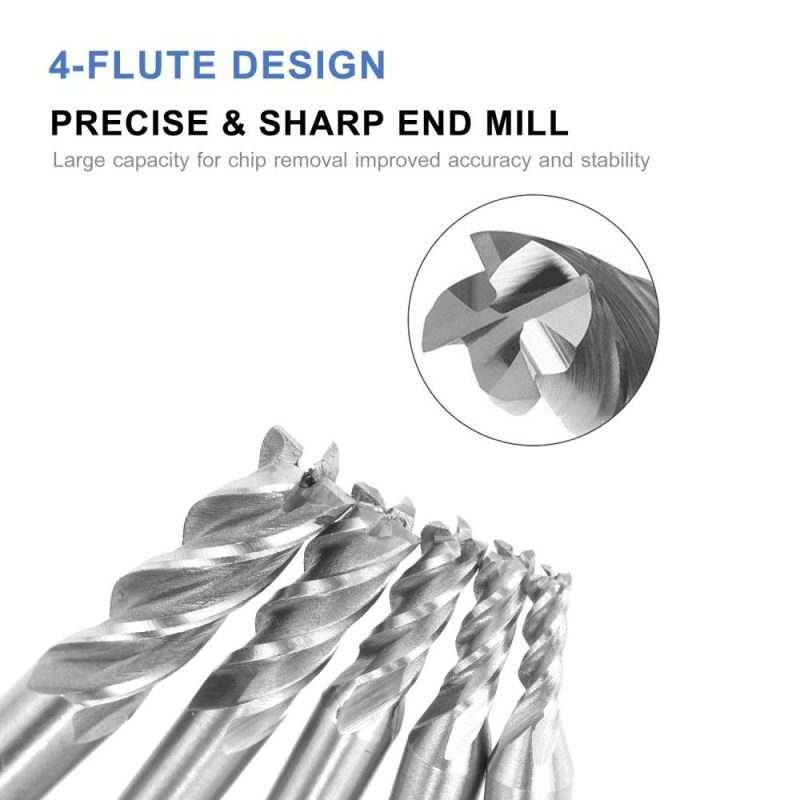 5PCS 4-Flute End Mill Bits Carbide Tungsten Steel Milling Cutter Router Bits Rotary Bits Tool Straight Shank 6mm-8mm Double Edged Cutting Engraving Bits  |   Hardware & Accessories Hardware & Accessories Hardware & Accessories