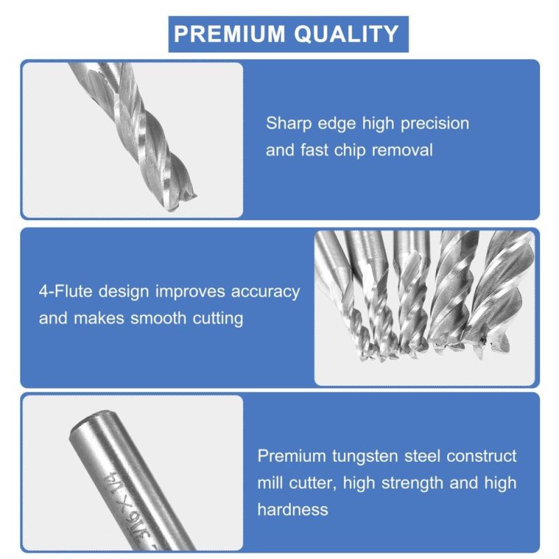 5PCS 4-Flute End Mill Bits Carbide Tungsten Steel Milling Cutter Router Bits Rotary Bits Tool Straight Shank 6mm-8mm Double Edged Cutting Engraving Bits  |   Hardware & Accessories Hardware & Accessories Hardware & Accessories