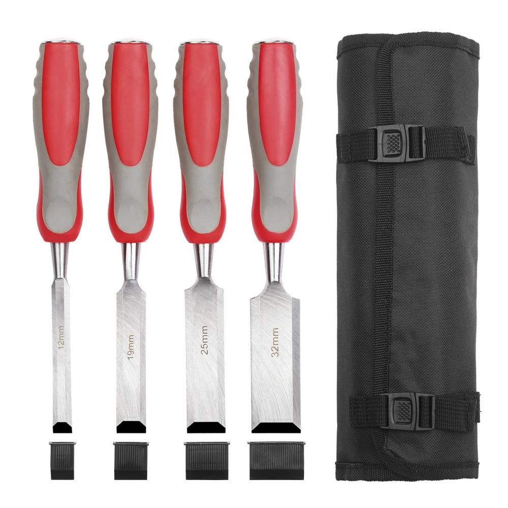 5pcs Wood Chisel Set For Carpentry with Storage Bag Non-slip Handle Woodworking Wood Carving Bench Chisel Sets Sharp Wood Bevel Blades with Steel Strike Cap  |   Hardware & Accessories Hardware & Accessories Grey + Red