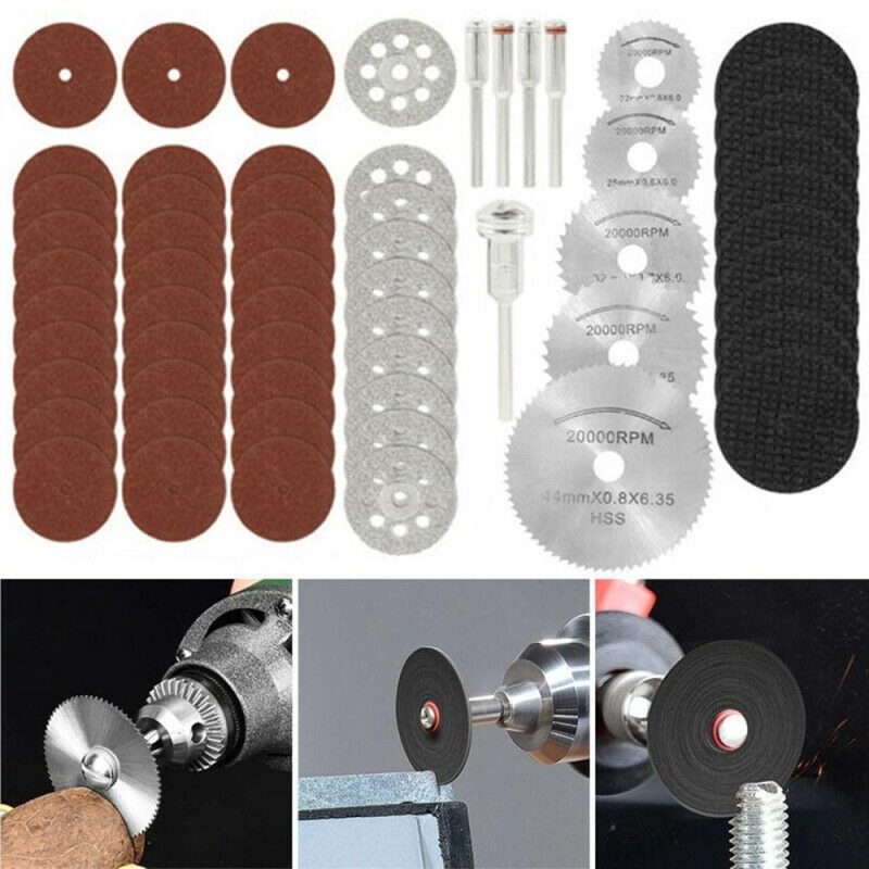 60pcs Cutting Wheel Set for Rotary Tool Including 545 Diamond Cutting Wheels HSS Circular Saw Blades Resin Cutting Disc Mandrels for Wood Glass Plastic Stone Metal  |   Power Tool Parts Power & Electrical Tools Power Tool Parts