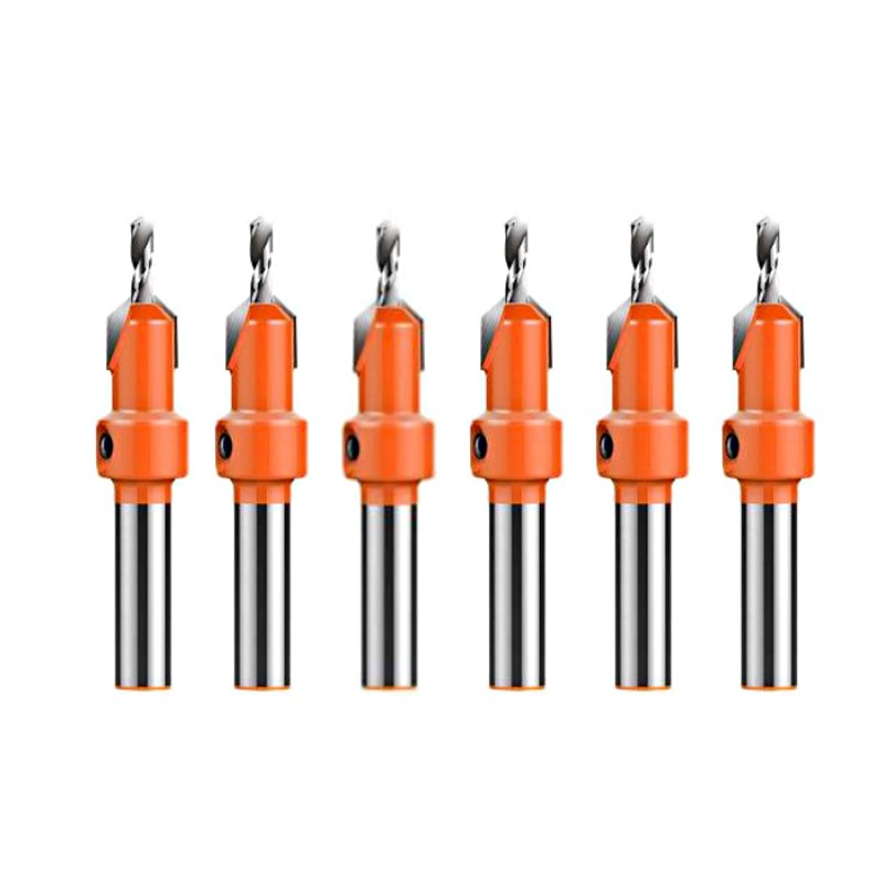 6pcs Woodworking Countersink Drill Bit Set 8/10mm Round Shank Alloy Bit for Wood Milling Cutter Making 2.8-3.2mm Screw Hole  |   Others Hardware & Gadgets Orange & Silver