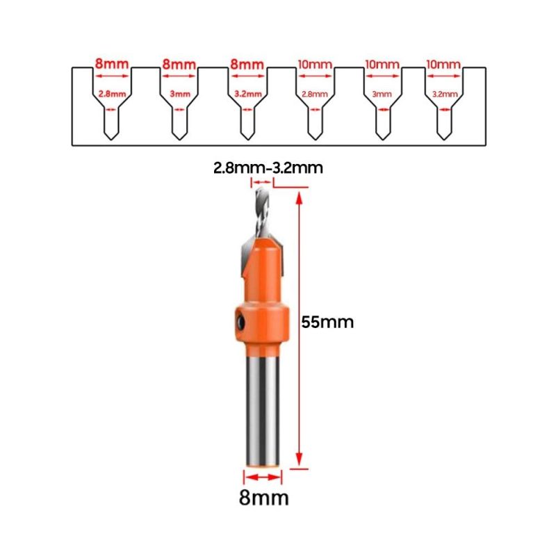 6pcs Woodworking Countersink Drill Bit Set 8/10mm Round Shank Alloy Bit for Wood Milling Cutter Making 2.8-3.2mm Screw Hole  |   Others Hardware & Gadgets Orange & Silver