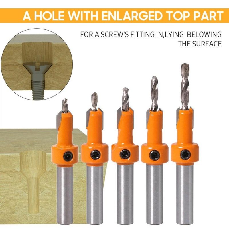 6pcs Woodworking Countersink Drill Bit Set 8/10mm Round Shank Alloy Bit for Wood Milling Cutter Making 2.8-3.2mm Screw Hole  |   Others Hardware & Gadgets Orange & Silver