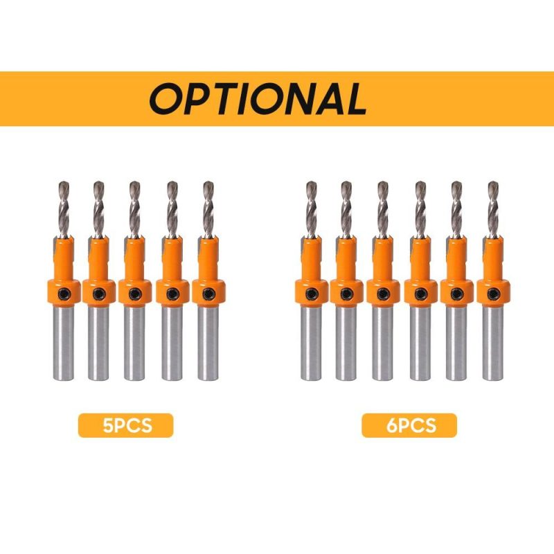 6pcs Woodworking Countersink Drill Bit Set 8/10mm Round Shank Alloy Bit for Wood Milling Cutter Making 2.8-3.2mm Screw Hole  |   Others Hardware & Gadgets Orange & Silver