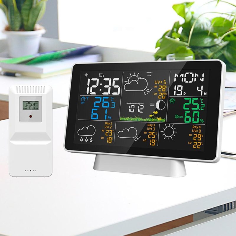 7.5Inch Large DisplayTuya WIFI 328FT（100M ) Sensing Distance Wireless Weather Station Thermometer Indoor Outdoor Hygrometer With Rain Gauge and Wind Speed Weather Forecast Wind Gauge Wunderground  EU 220V  |   Temperature & Humidity Measurements Measurement & Analysis Instruments Temperature & Humidity Measurements