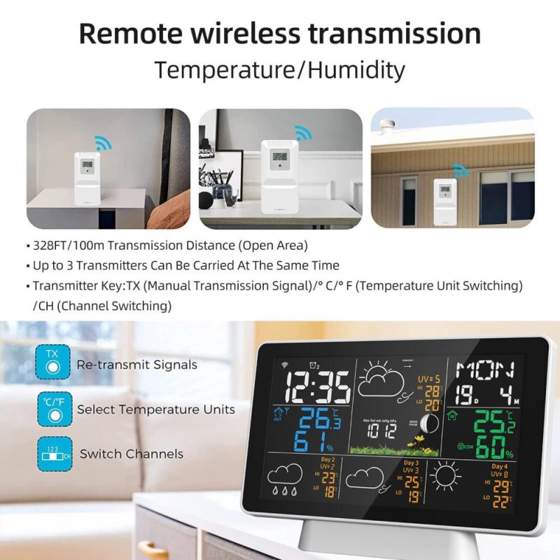 7.5Inch Large DisplayTuya WIFI 328FT（100M ) Sensing Distance Wireless Weather Station Thermometer Indoor Outdoor Hygrometer With Rain Gauge and Wind Speed Weather Forecast Wind Gauge Wunderground  EU 220V  |   Temperature & Humidity Measurements Measurement & Analysis Instruments Temperature & Humidity Measurements