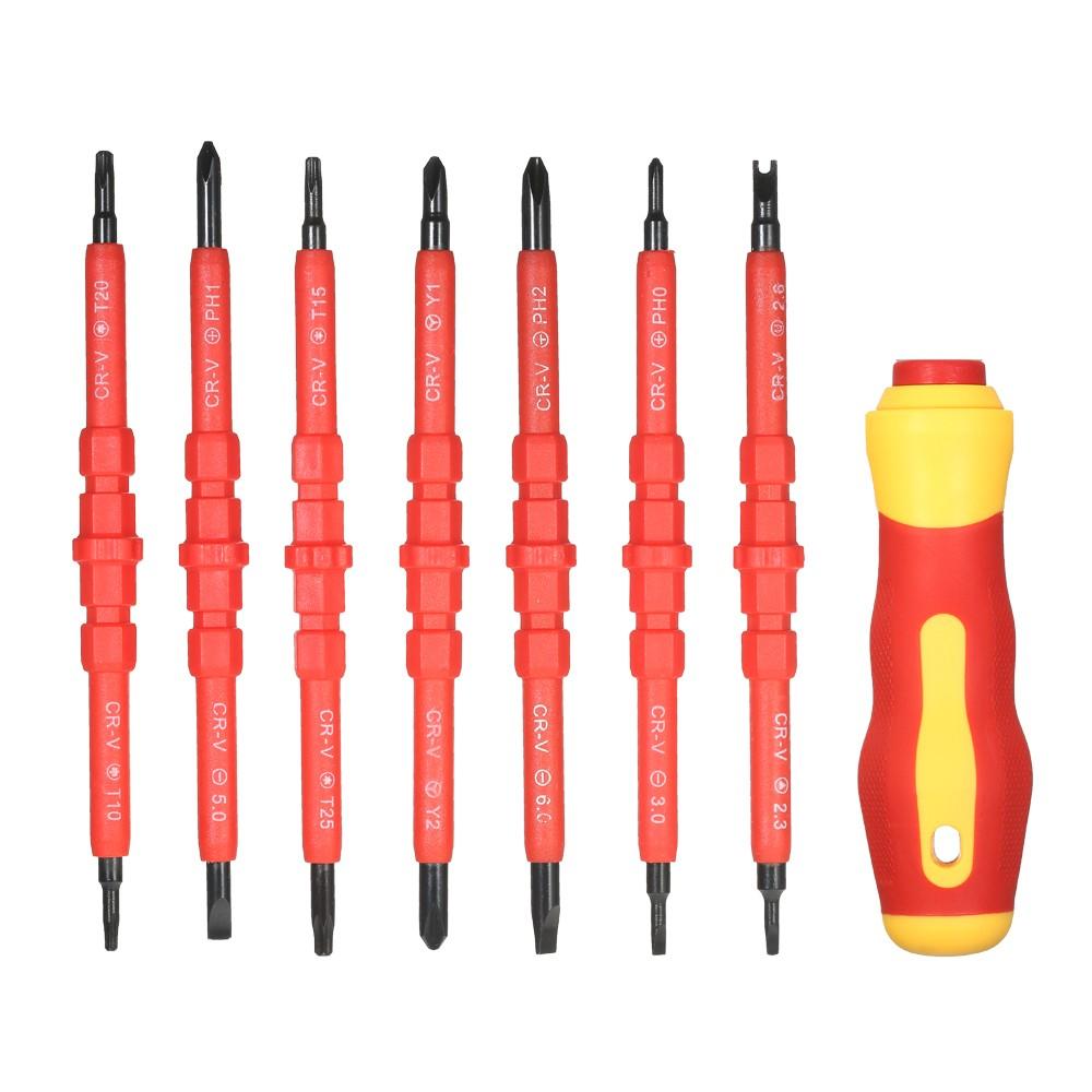 7 in 1 1000V Changeable Insulated Screwdrivers Set with Magnetic Phillips and Slotted Bits Electrician Repair Tools Kit  |   Screwdriver & Screwdriver Set Professional Tools Red/Yellow