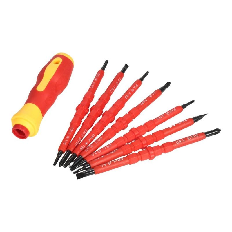 7 in 1 1000V Changeable Insulated Screwdrivers Set with Magnetic Phillips and Slotted Bits Electrician Repair Tools Kit  |   Screwdriver & Screwdriver Set Professional Tools Red/Yellow