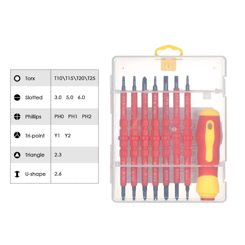 7 in 1 1000V Changeable Insulated Screwdrivers Set with Magnetic Phillips and Slotted Bits Electrician Repair Tools Kit  |   Screwdriver & Screwdriver Set Professional Tools Red/Yellow